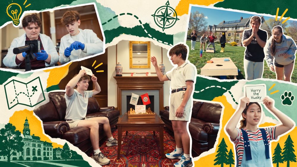 Students exploring a boarding school campus